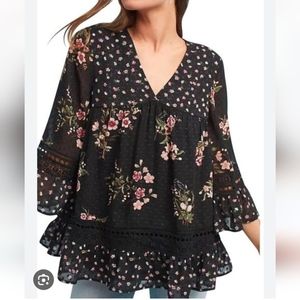 Anthropologie Maeve Steffy Bell Sleeve Floral Top XS